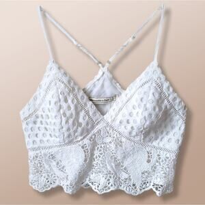 Y2K Abercrombie White Crochet Crop Cami Top S Cottagecore Romantic Delicate Boho